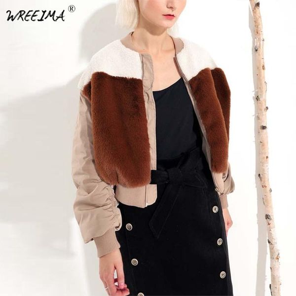 

women's jackets colorblock short cashmere jacket womens and coats casual autumn 2021 clothing fashion zipper long sleeve outerwear, Black;brown