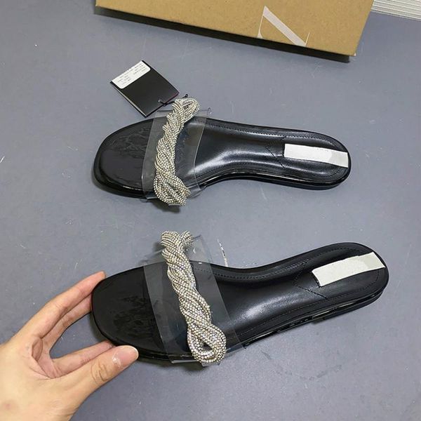 

slippers products fashion women rhinestone ladies transparent round toe beach shoes flat casual girls, Black