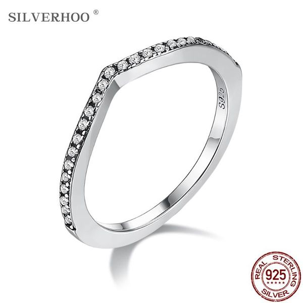 

cluster rings silverhoo 925 sterling silver water drop finger for women shiny clear cubic zirconia stackable ring anniversary jewelry, Golden;silver