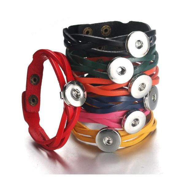 

fashion new simple 7-colors snap bracelet leather bracelet fit 18mm snap button bracelet women jewelry snap button jllrsd, Golden;silver
