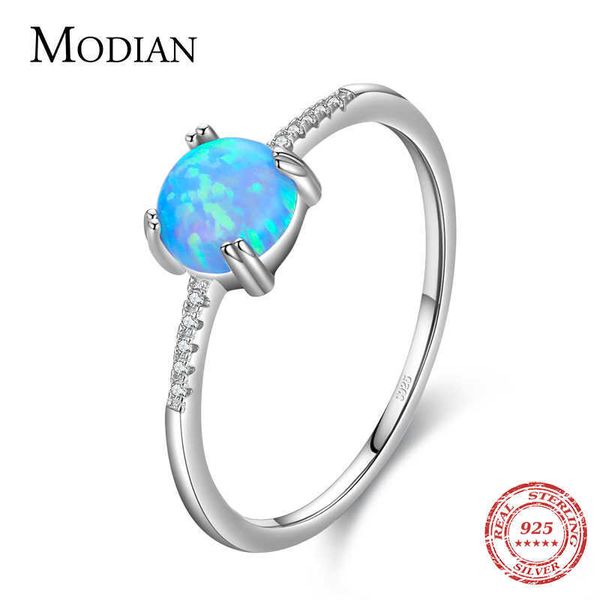 Real 925 Sterling Silver Round Exquisite Charm Sparkling Opal Finger Ring Mode weiblicher Schmuck für Frauen Accessoires 210707