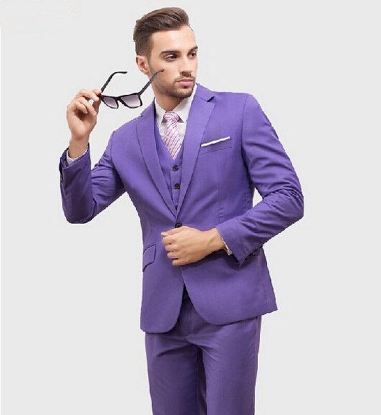

men's suits & blazers notch 3pieces purple lapel fashion custom made mens slim fit one button man wedding groomsmen, White;black