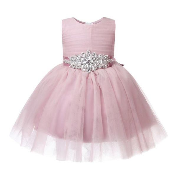 

girl's dresses tutu baby girl party dress beaded belt tulle flower gown infant 1 year birthday baptism vestidos, Red;yellow