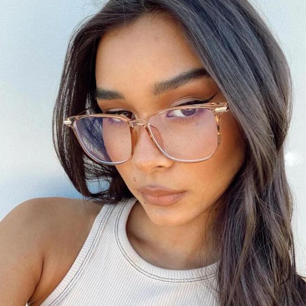 

fashion sunglasses frames 2021 trend transparent brown eyeglasses frame big square anti blue light glasses superfine legs tr90 optical spect, Black