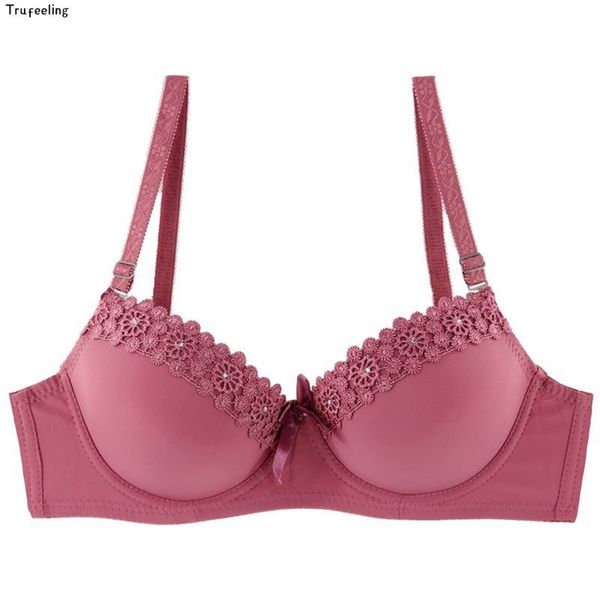 

trufeeling lingerie unlined push up embroidered bra female gather lingerie a b c cup solid brassiere plunge bra 36-42 211110, Red;black