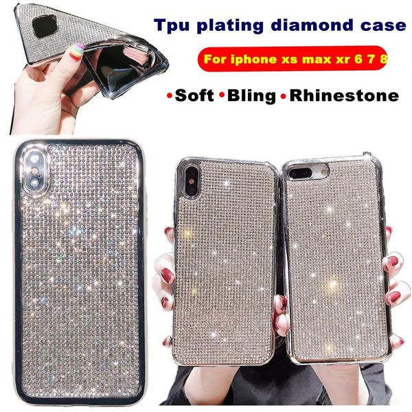 

bling diamond glitter phone cover shockproof for iphone xs max xr x 6 7 8 plus soft tpu plating rhinestone back cases