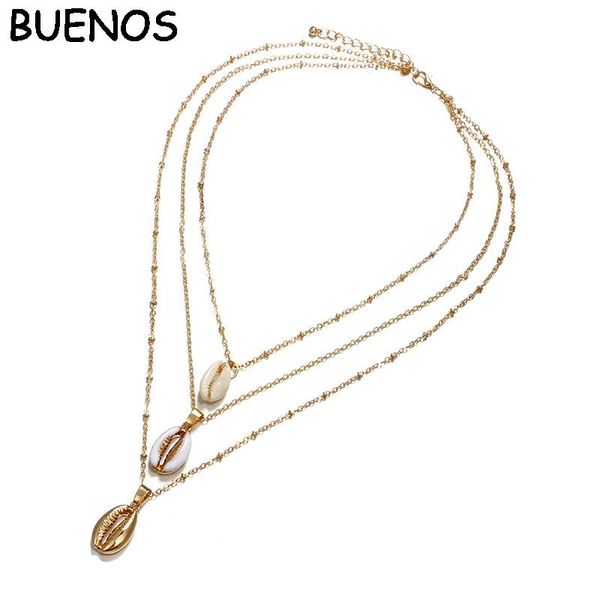 

pendant necklaces buenos three layers of shell necklace natural gold cowrie women cowry seashell bohemian jewelry ce0585, Silver