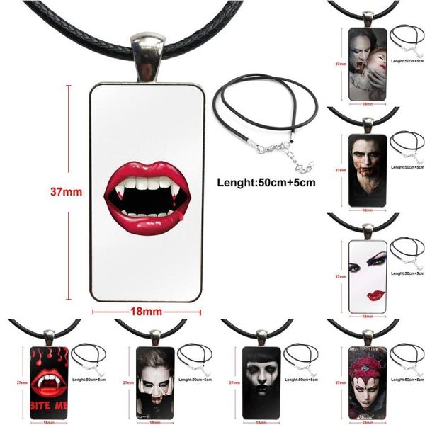 

pendant necklaces bite me blood vampire lips teeth fangs for girls gift design fashion vintage glass women rectangle necklace pendants, Silver
