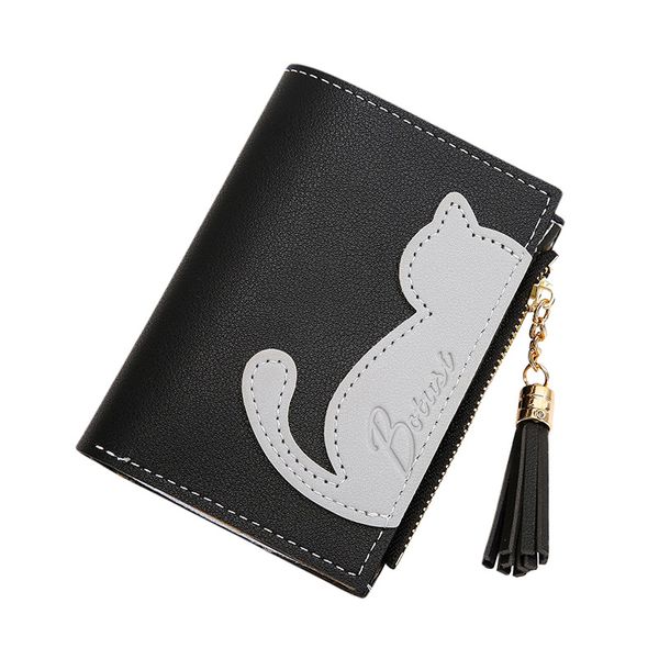 

2021 new fashion womens wallet purses short cute cat girls bag multi card zipper wallet women small purse for coins, Red;black
