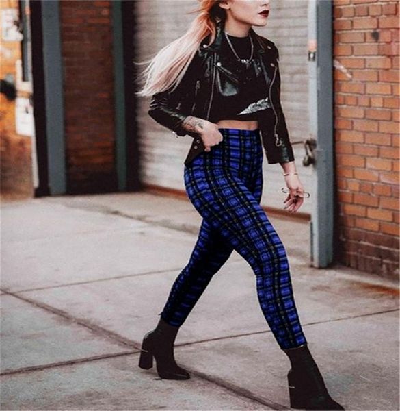 

women's pants & capris plaid casual fashion super elastic high waisted leggings wrap buttocks 9-point bottomed spring summer, Black;white