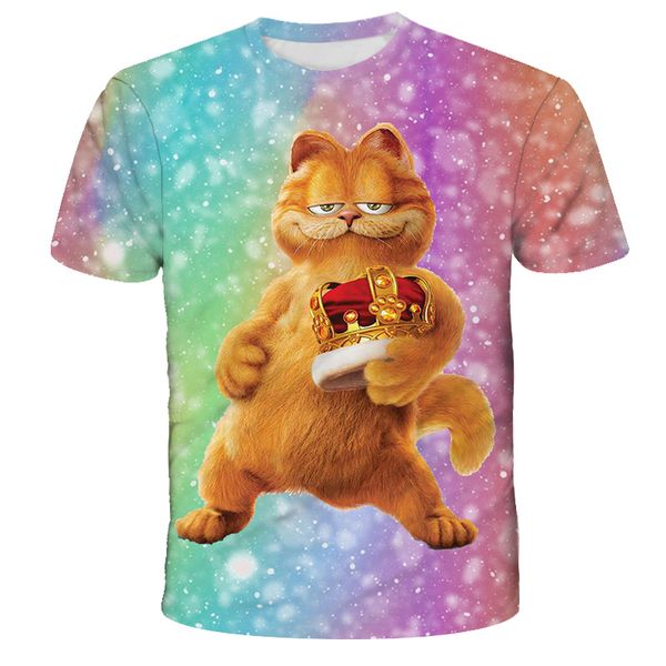 

new cartoon t-shirt garfield childrens printed harajuku t-shirt kids o-neck casual t-shirt cute cat short sleeve girl shirt, Blue