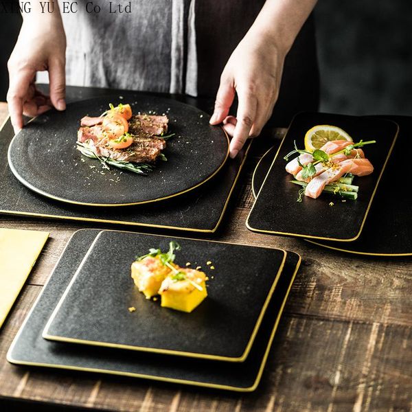 

dishes & plates strip gold side ceramic western table plate flat home japanese sushi dessert disc cake dish steak dining