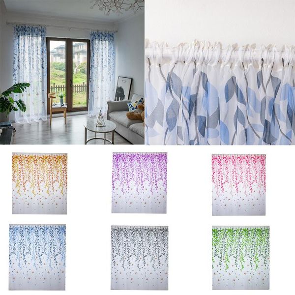 

curtain & drapes swallow willow leaves sheer tulle window treatment voile drape valance fabric dormitorio curtains for livingroom 3.29
