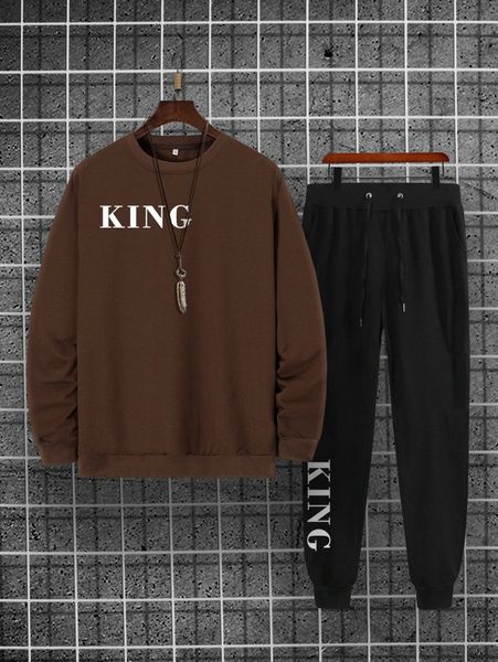 

men letter graphic pullover & slant pocket sweatpants g7yy#, Gray