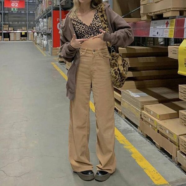

corduroy y2k baggy joggers vintage womens pant wide leg brown low waist e girl 90s aesthetic trousers female sweatpants, Black;white
