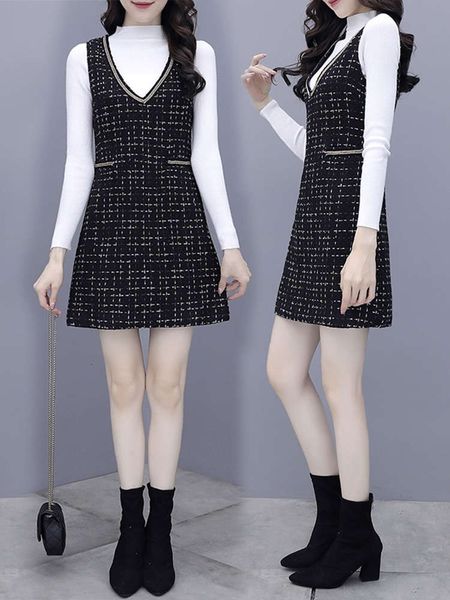 

hepburn tweed suit dress autumn winter 2021 new small slim waistcoat bottom skirt, Black;gray