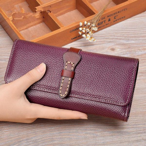 

purse hollow out leather wallet women's long manual threading multi card position large capacity soft men's and, White