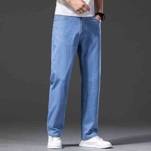 

men's jeans large clothing 2021 spring jeans loose straight tube summer ice thin breathable pants men's, Blue