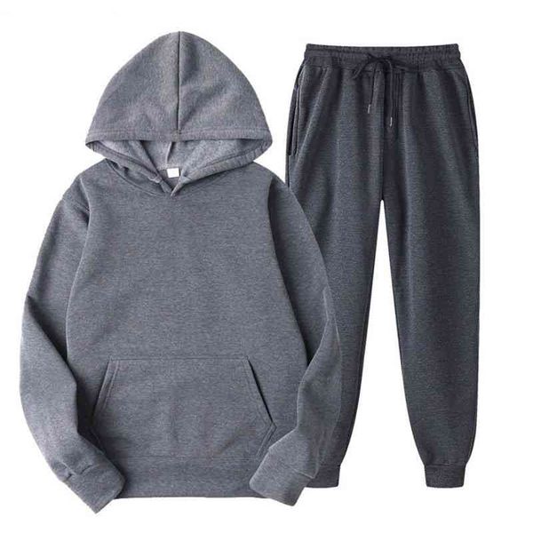 

men spring sets hoodie+pants two-pieces casual solid color tracksuit male fashion sportswear set brand sweatsuit adults, Gray