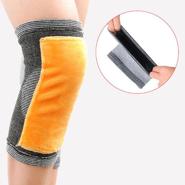 

winter plus velvet knee pads 1pc thermal warmer leg brace protector joint outdoor sports kneepads elbow &, Black;gray