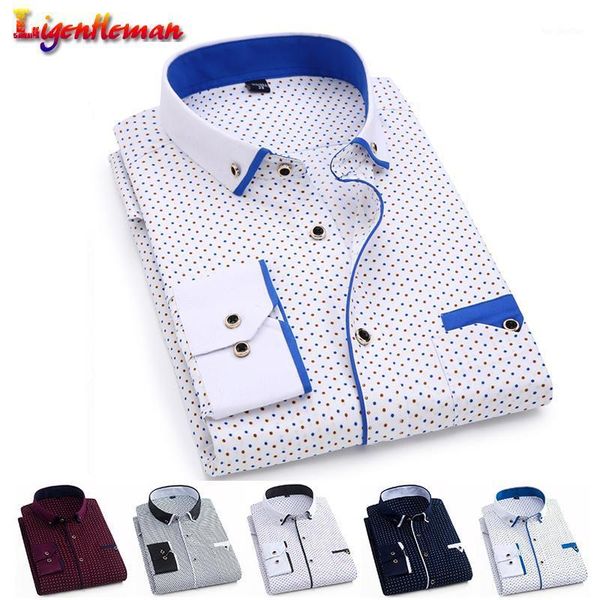 

men's casual shirts men brand slim fit social shirt long sleeved printed 2021 clothing soft comfortable business dress1, White;black