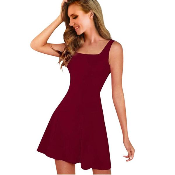 

casual dresses women's solid color sleeveless sling a-line dress office commuter high waist knee length 2021 summer, Black;gray