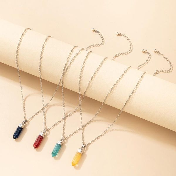 

pendant necklaces 4pcs/set colorful natural stone pandent necklace for women fashion geometry alloy metal choker jewelry accessories, Silver