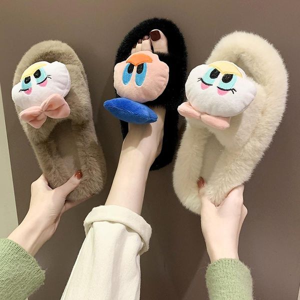 

slippers japanese and korean version of furry cute cartoon home cotton women's wear non-slip autumn winter fur, Black