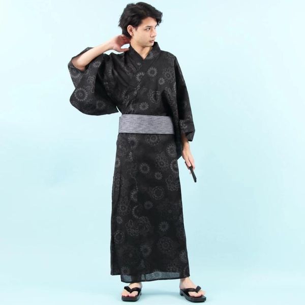 

ethnic clothing japanese traditional men kimono yukata robe gown print cotton vintage performance robes dress classic samurai cosplay costum, Red