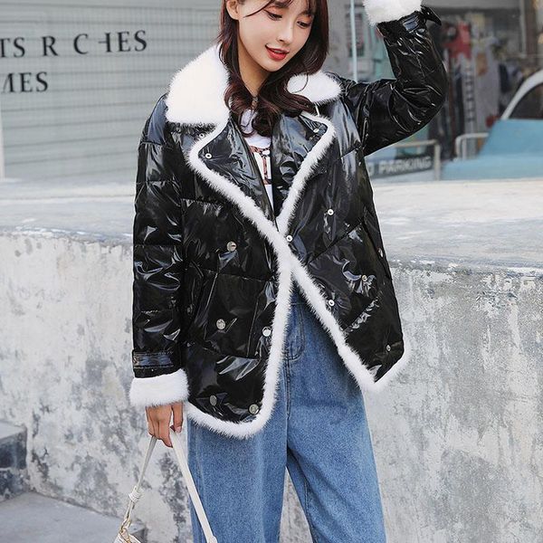

women's down & parkas jacket 2021 arrival natural real coat thick warm short clothes plus size parka turn-down collar, Black