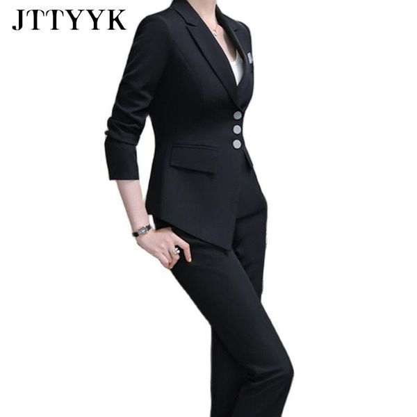 

women's two piece pants autumn winter 2021 women korean fashion blazer oversize office clothes red casual black elegant ladies slim pan, White