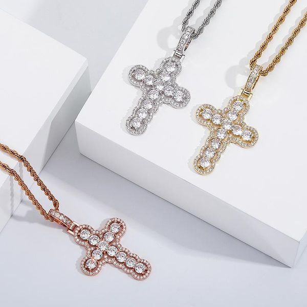 

pendant necklaces bling iced out cross with 24 inch rope chain micro pave cubic zirconia men jewelry hip hop women gift, Silver