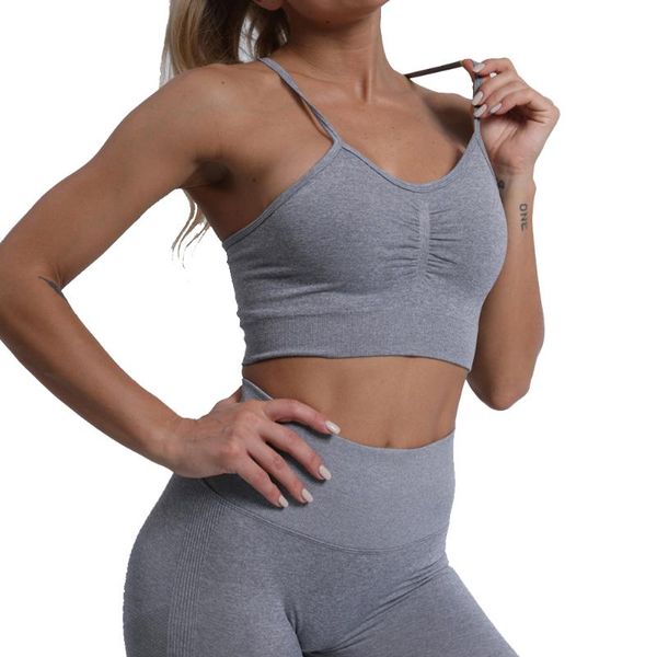 

yoga outfit women's set 2021 european american fashion seamless exercise fitness bulifting solid color pants bra vest