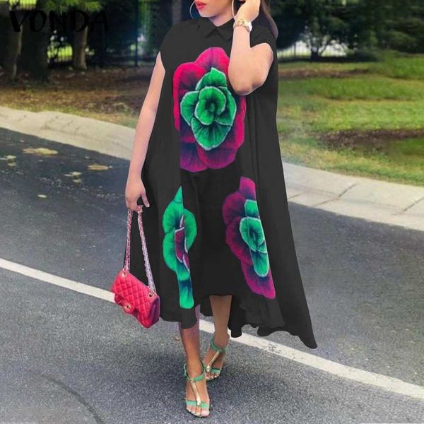 

casual dresses dresses vonda women summer maxi vintage floral party dress plus size robe femme bohemian ves 0sjz, Black;gray