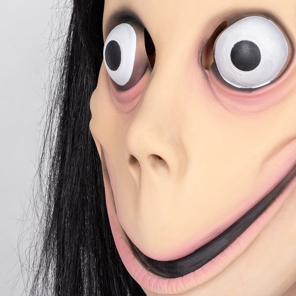 

costume accessories momo mask games latex scary with long hair halloween costume party props horror fancy dress accessory, Silver