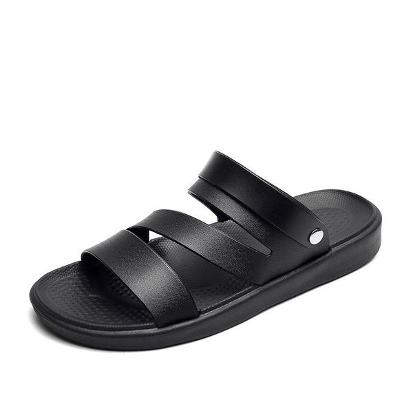 

slippers 2021 mens sandals summer leather men designer shoes outdoor open zapatos de hombre, Black