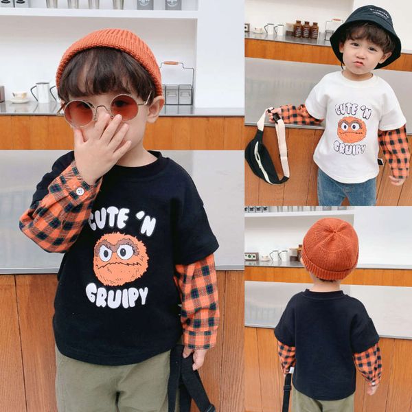 

and baby spring autumn new wear children's fake two-piece t-shirt letter hair ball strange long sleeve fashion ia038, Blue