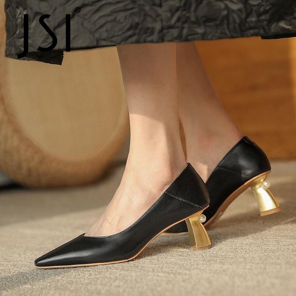 Kleidschuhe JSI Echtes Leder Seltsame Heels Pumps Prägnanter Stil Basic Weiß Frühling Herbst Spitz Frauen JO920