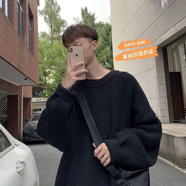 

men's sweaters solid sweater men oversized o-neck 2021 winter korean fashion preppy style casual loose personality trend, White;black