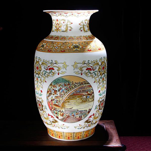 

vases jingdezhen antique golden vase riverside scene at qingming festival chinese