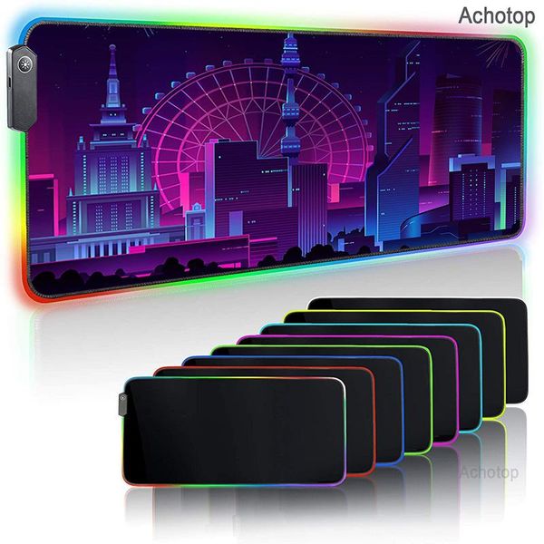 

mouse pads & wrist rests led light mousepad rgb keyboard cover desk pad mat colorful surface gamer waterproof xxl computer neon night city