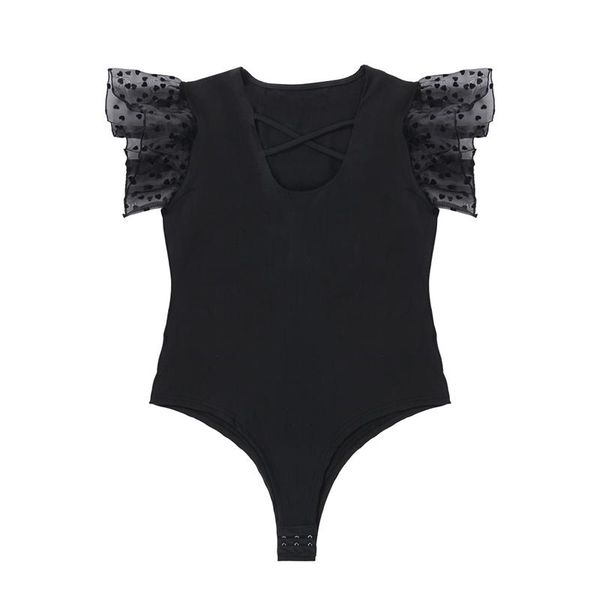 

women's jumpsuits & rompers lace ruffle short sleeve solid romper jumpsuit bodysuits women fashion clothes summer slim fit bodycon fema, Black;white