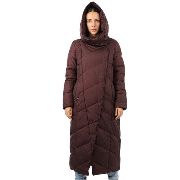 Algodão Mulheres Down Jacket Long Parka Outwear Norte com Hood Quente Puffer Quilted Casaco Rosto Feminino Escritório Senhora 19-120 210923