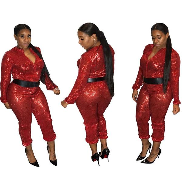 

women's jumpsuits & rompers night club sequin womens evening party sequined jumpsuit bodycon long sleeve playsuit v neck casual overall, Black;white