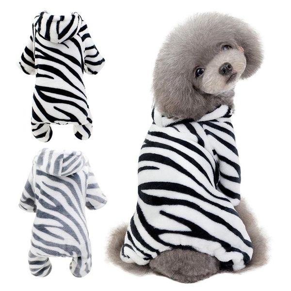 

dog apparel pet warm velvet clothes autumn winter jumpsuit 4 legged zebra pattern rompers 2 1