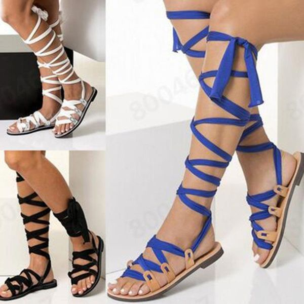 

sandals 2021 shoes print super thin flat heel women summer party platform ankle-wrap woman gladiator female99, Black
