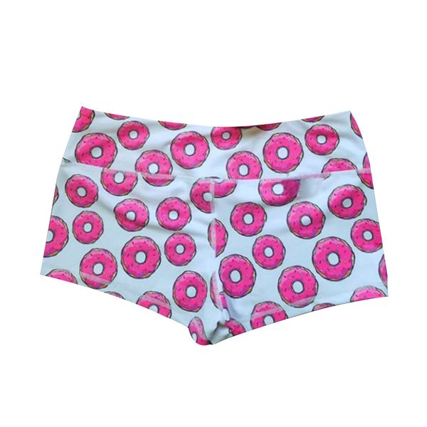 

women shorts summer high-waist shorts elastic tight ice cream doughnut printed party club run wear, Red;black