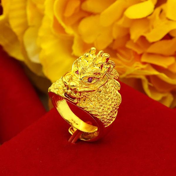 

wedding rings 24k gold for men red stone eyes dragon punk hiphop wide party angagement jewelry, Slivery;golden