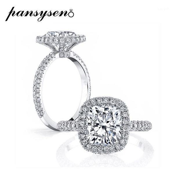 

cluster rings pansysen 100% 925 sterling silver simulated moissanite diamond for women engagement wedding bands fine jewelry wholesale1, Golden;silver