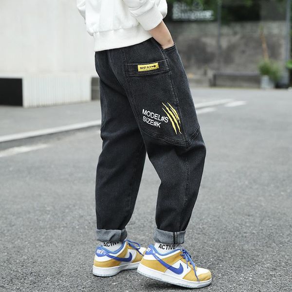 

jeans boys' autumn style big children's stretch casual trousers outer wear fashionable pants, Blue